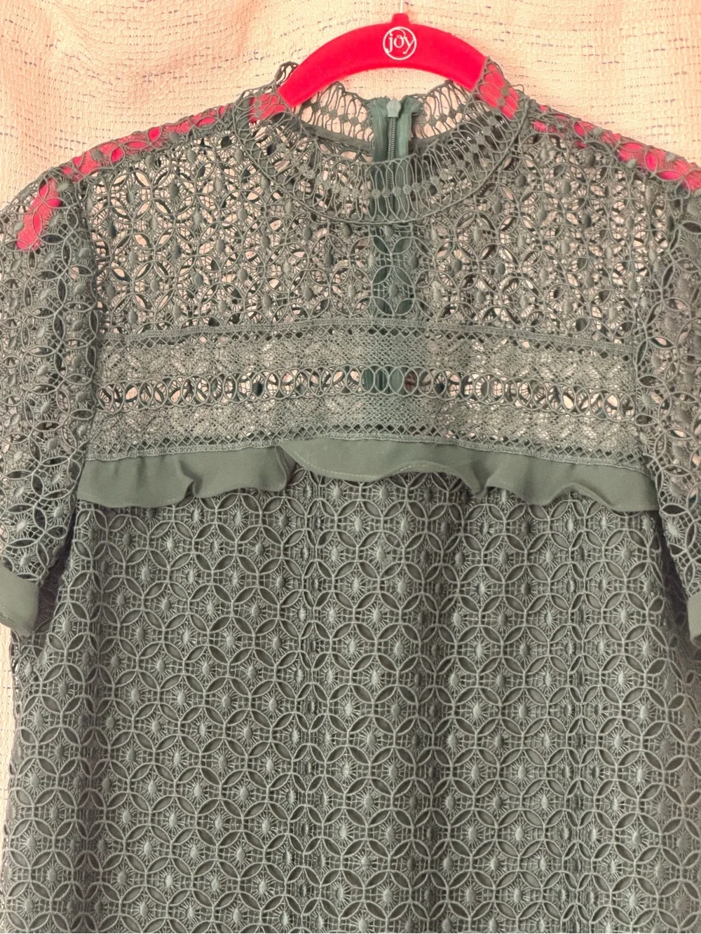 Zara Forest Green Lace Short-Sleeve Top Size M